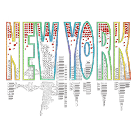 Fashion Rainbow Color New York Rhinestone Glitter T-shirt Heat Transfer